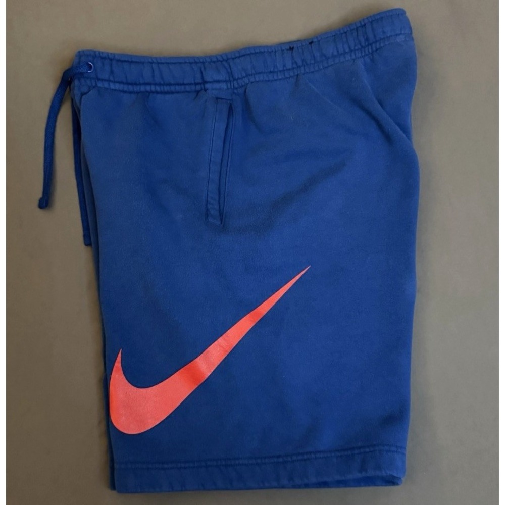 Nike Fleece Basketball Shorts Mens Medium Blue Red Swoosh 843520-438 Pockets